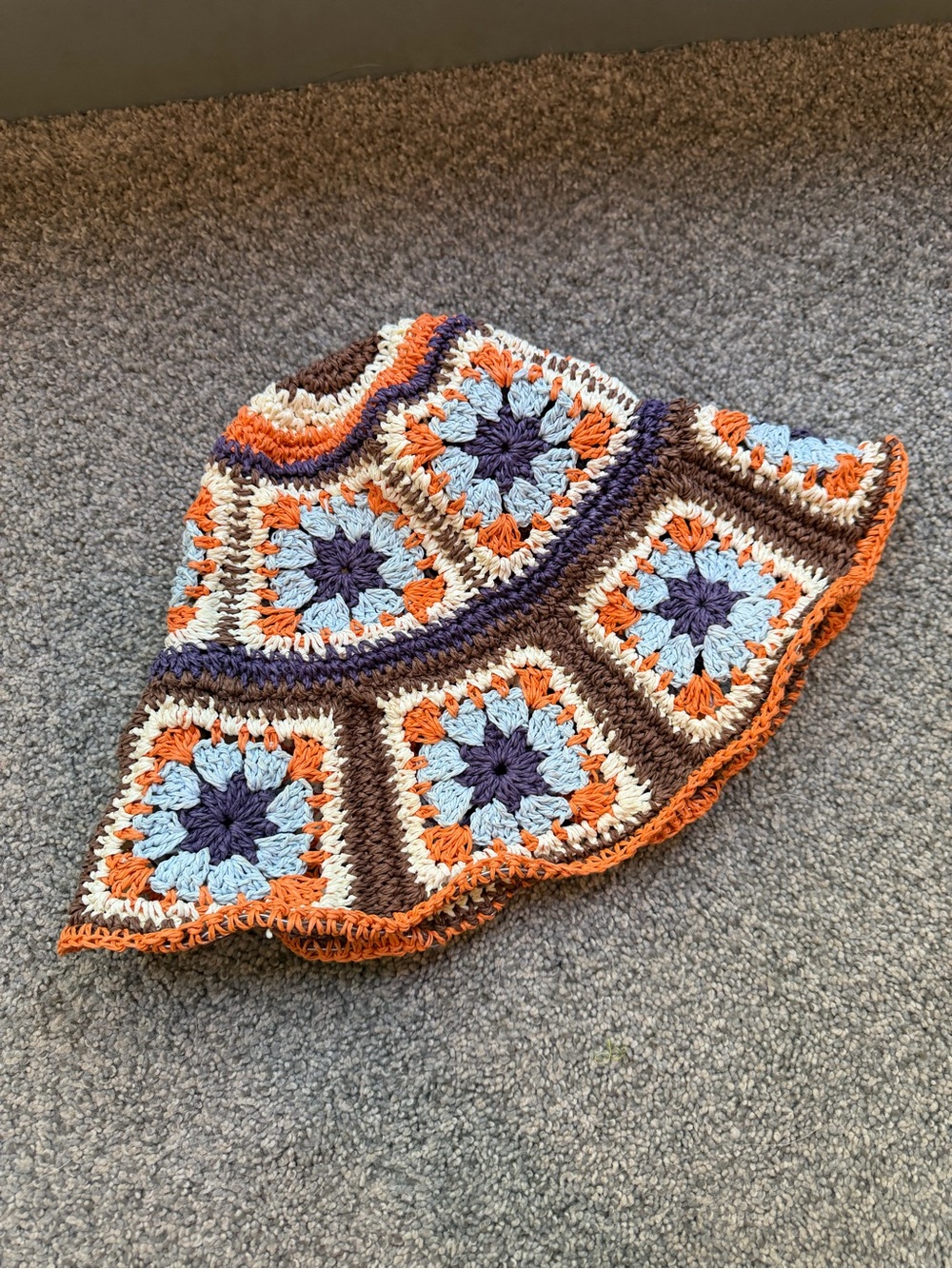 Zara Crochet Granny Square Skirt in Blue, Orange & Brown